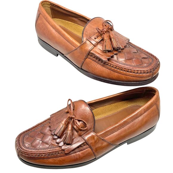 Johnston‎ & Murphy Brown Leather Lattice Vamp Tassel Loafers - Picture 8 of 11